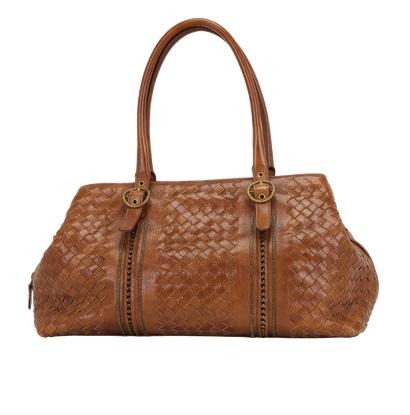 Intrecciato Shoulder Bag, &pound;375, Handbags, Brown, Leather, Front view